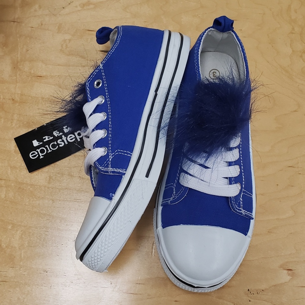 Blue Canvas Sneakers with Pom for Girls- brand new